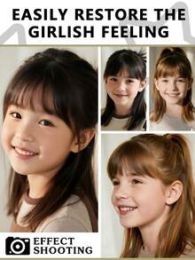 Children's Clip-On Bangs Wig With Sideburns, Heat-Resistant Fiber Invisible Air Bangs Extension, 3-Second Invisible, Suitable For Daily, Festival, Party Wear (Black/Brown/Light Brown)