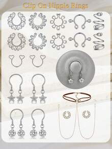 2PCS Non-Piercing Clip On Nipple Rings, Adjustable Dangling CZ Breast Jewelry For Women Stainless Steel Faux Piercing Jewelry