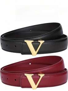 1/2pcs Retro Aesthetic Exquisite Style Belt Women's Smooth Buckle Belt Korean Version Fashion Letter V Belt Women's Belt Wear-Resistant