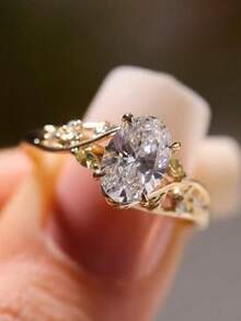 1pc Oval Shaped Engagement Ring, Golden Leaf Vine Design, Unique Floral Ring, Plant Ring, Anniversary Gift For Her