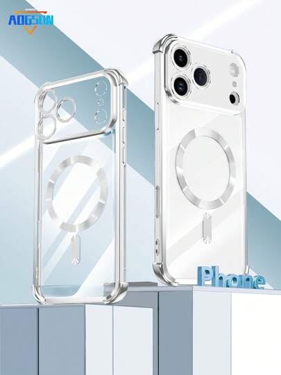 For Galaxy A06 A16 A26 A36 A56 S25 Ultra S24 Ultra Magnetic Clear Case, Compatible With MagSafe, Built-In Camera Lens Protector, Luxury Plating Soft TPU Transparent Shockproof Slim Thin Cover Compatible With Iphone Series,International Version, Not The Domestic Version