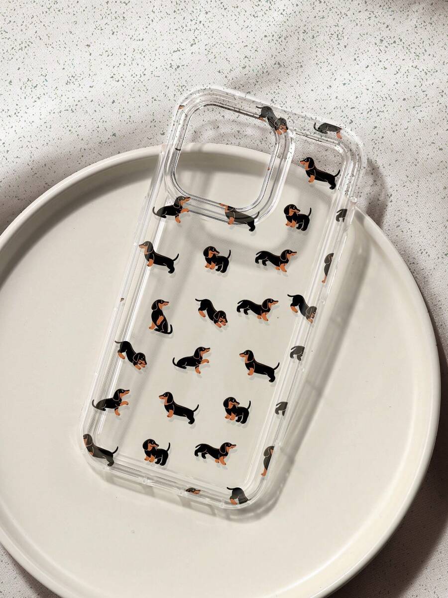 可爱腊肠犬图案液态硅胶手机壳，全方位保护，防震防摔，TPU软橡胶材质，兼容三星Galaxy手机 - 彩色 - 查看 1