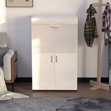 Shally Dogan Folding Space-Saving Retractable Ironing Board, Folding Cabinet With Wooden Frame For Quick Ironing, 4 Wheels For Moving, Ideal For Laundry Room, Bathroom - White Ash - View 5