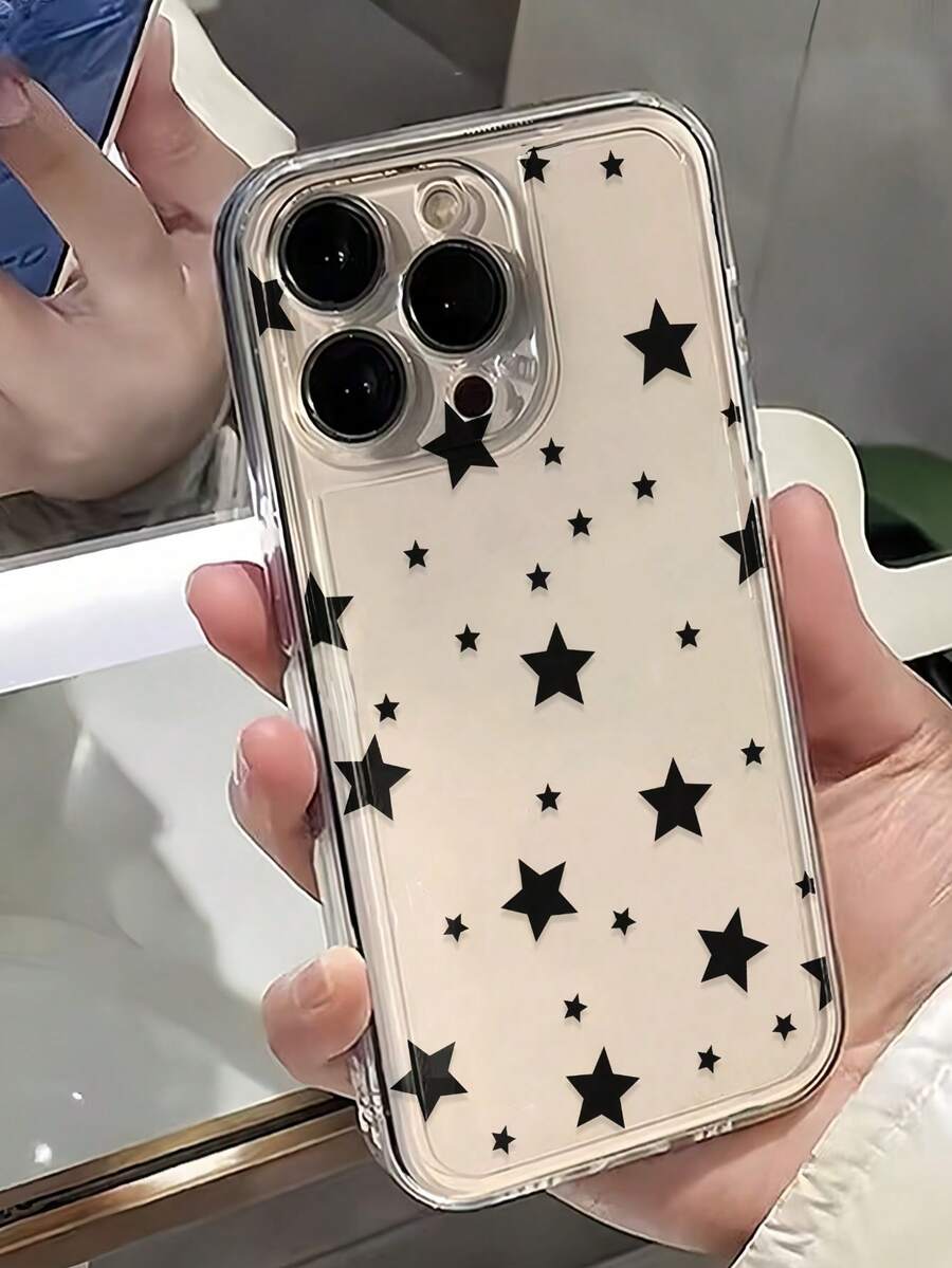 星星单件男女通用五角星图案透明穿孔简约TPU防震手机壳适用于苹果系列