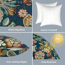 Outdoor/Indoor Throw Pillows, 18x18 Square Pillows With Inserts Bed, Couch, Sofa & Patio Furniture (Set Of 2, Monstera Blue), Decorative Pillows - Peacock Blue - 查看 4