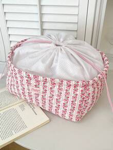 1Pc Quilted Drawstring Cuff Storage Basket With Cute Floral Bouquet Style Home Portable Laundry Hamper, Kids Fabric Foldable Dirty Clothing Laundry Hamper Collapsible, For Children's Toy Storage, Clothing Storage, Car Storage, Miscellaneous Items Storage, Quilt Storage, Doll Storage, Large Capacity, Portable, Multifunctional, Foldable, Essential For Home Decoration, Life, Dormitory, Party Gift, Birthday Gift, Back To School Gift - 彩色 - 查看 8