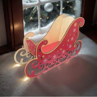 A Wooden 3D Hand-Made DIY Mini Christmas Sleigh, Suitable For Desktop Display Decoration.