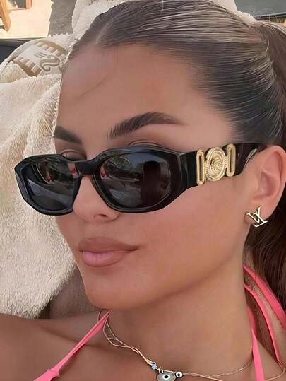 1pc Asymmetrical Small Frame Fashion Glasses, Polygon Unique Street Style Fashion Glasses For Women