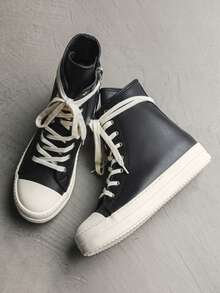 Teenagers' High-Top Lace-Up Canvas Sneakers, Thick Sole, Casual Versatile Couple Shoes