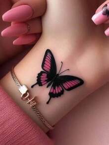 1pc Y2K Style Colorful Butterfly Temporary Tattoo Sticker, Waterproof, Sweat-Proof, Washable, Non-Reflective, Simulating Wrist & Shoulder Tattoo, Suitable For Fashion Enthusiasts - Multicolor - View 3