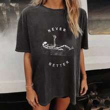 Women's Tops Letter Tee Graphic T-Shirts,Vintage Shirts For Women Cute Graphic Tee Spring Short Sleeve Tops Oversized Tshirts Unisex Halloween T-Shirt - 可愛襯衫 #A1 - 查看 4