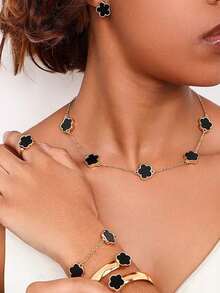 Conjunto de 5 joias de liga com design de flores da sorte, presente moderno para mulheres, pulseira de cristal de cura, promove a cura energética espiritual, adequada para uso diário, presente ideal para família, esposa ou parceira