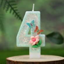 1 pièce Bougie numéro d'anniversaire, bougie de gâteau d'anniversaire avec papillon vert clair et fleurs, bougie à paillettes pour décoration de gâteau, convient pour les fêtes d'anniversaire des filles et des femmes
