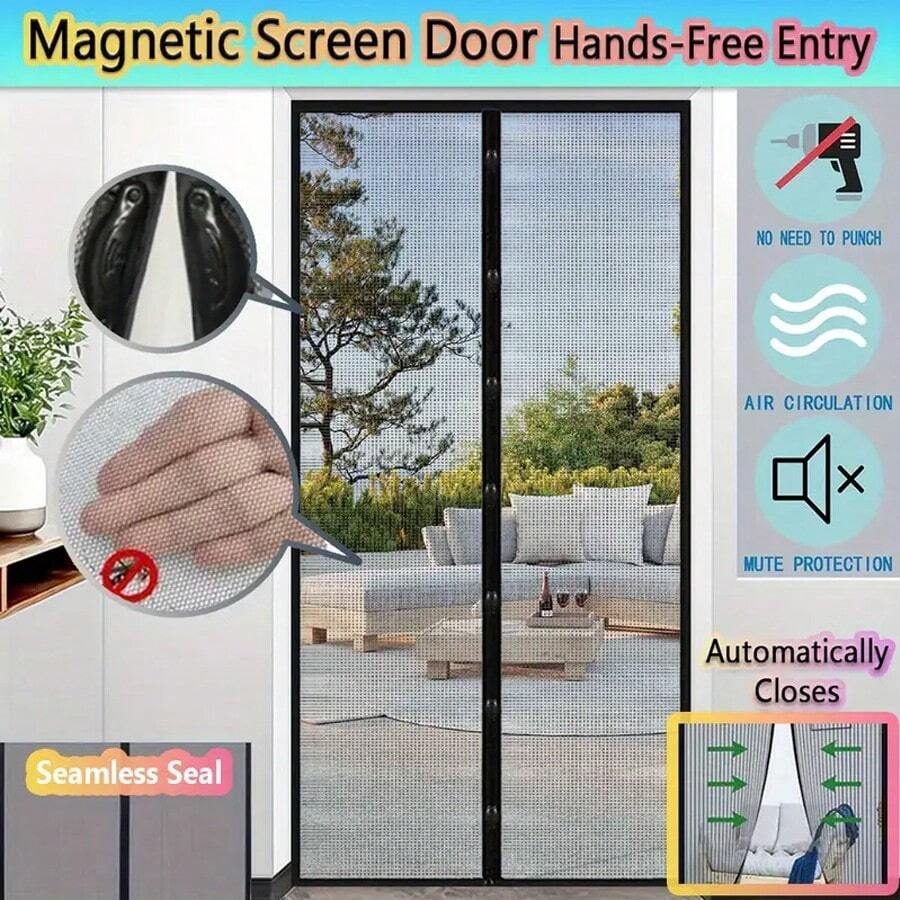 1pc Hands-Free Screen Door, Home Anti-Mosquito And Insect Repellent Magnetic Door Curtain, No Drilling Required And Easy To Install, Ventilation And Breathable Screen Door, Home Decoration Door Curtain - Multicolor - View 1