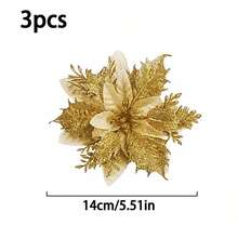 10/3/1/6pcs Artificial Red Poinsetta Flower Golden Silver Xmas Decoration Flowers Suitable For Christmas Party And Christmas Tree Decoration Diy Flower Wreath Decoration Atmosphere Decoration Opening Decoration Home Decor Christmas Decorations Room Decor