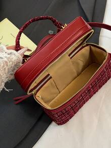 Women's Fashion Square Handbag, Elegant Crossbody Shoulder Bag, Black - Burgundy - View 10