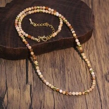 1PC Handmade Natural Lapis Lazuli Stone Necklace - Minimalist Dainty Golden-Tone Spacers, Deep Blue Gemstone Jewelry For Casual Attire, Gift For Her, Versatile Accessory, Elegant Design, Fine Craftsmanship, Stylish Women