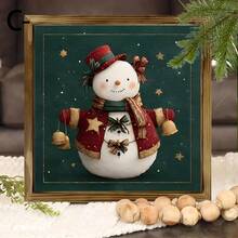 Tabla de madera decorativa plana en 2D - Decoración navideña rústica de cabaña, tema navideño de muñeco de nieve, adecuada para el hogar y regalos festivos, decoraciones navideñas, arte de pared navideño