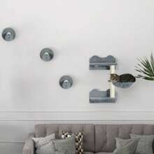 4 Piece Shelf With Scratching Post, Wall - Mounted Tree Indoor - - Grey + Fabric - View 8