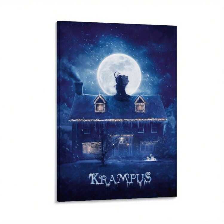 1pc,Krampus Canvas Wall Art, Holiday Decor, Scary Christmas Print, Stretched Canvas, Modern Style, Christmas Horror Movie Poster, Wall Decor For Living Room, Bedroom, Office, Gift Idea, Holiday Theme, Midnight, Festive Design