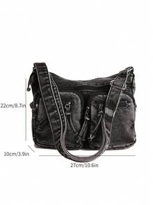 New Casual Chic Soft Jeans Multi-Layer Crossbody Bag With Multiple Pockets, Versatile Commuter Large Capacity Women's Shoulder Bag, Suitable For Work Commuting, Shopping And Traveling. - Black - View 6