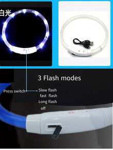 3 种照明模式可充电 LED 宠物项圈，夜光，夜间可见，确保宠物安全，节日项圈适合小型、中型和大型猫狗 - 白色 - 查看 4