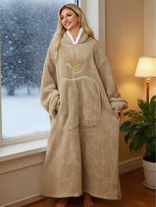 2/1 pieza Manta con capucha de felpa suave y acogedora - Manta reversible y oversize unisex para adultos con bolsillo grande, gris claro, lavar a mano solamente