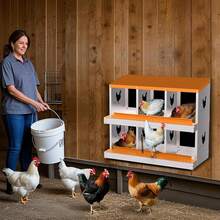 6 Compartments Chicken Nesting Boxes, Metal Roll-Away Laying Boxes With Perch & Ventilation, Waterproof & Rustproof Design For Poultry Coops, Wall-Mountable/Freestanding - Orange - View 3