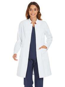 Front Button Long Sleeve Long Lab Coat/ Uniform Jacket With Pockets