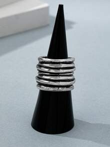 1pc Punk Style Vintage European & American Multi-Layer Line Wrapped Floral Pattern Ring, Suitable For Men's Daily Wear