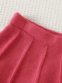2pcs Girls Knitted Cardigan Sweater & Skirt Set, Warm Outfit For Autumn/Winter, Birthday Gift - Hot Pink - View 7