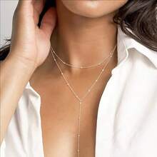 Women's Long Sexy Necklace With Double Layer Beaded Tassels 925 Silver Or 18K Gold Plated - Bạc - Xem 7