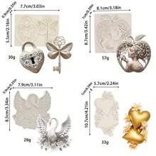 Moldes de silicona DIY para manualidades, con diseños de corazón, cisne, llave, candado, manzana y niña, moldes dedicados para gotas de cristal - Gris Claro - Ver 2