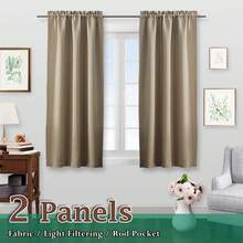 2pcs Indoor Filter Curtains, Rod Pockets, Solid Color Curtains, For Bedroom, Living Room, Kitchen Decoration - Taupe - View 9