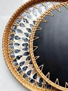 1pc Ins Style Natural Handwoven Minimalist Forest Rattan Storage Tray, Round Creative Woven Tray, Multifunctional Snack Plate, Jewelry Organizer Tray, Suitable For Home Decor, Bedroom Storage, Dining Table Food Arrangement, Can Hold Coffee, Bread, Fruits And Other Items To Enhance Living Quality