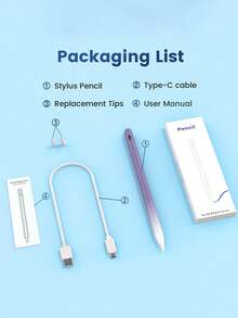 这款触控笔兼容 iPad 10.2 英寸（第十代）/10.9 英寸（2022 款）、iPad Air 4/5/6/M4、iPad A16（第十一代，2025 款）、iPad Air 11 英寸和 13 英寸（M3/M2）、iPad Pro 11 英寸/12.9 英寸。它支持防误触和倾斜感应，内置 90mAh 电池，采用电容式触控技术，适用于 iOS 平板电脑。颜色为紫白渐变色。 - 淡紫色 - 查看 9