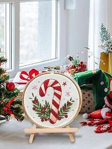 1 Set DIY Embroidery Kit With Plastic Embroidery Hoop, Christmas Gift Embroidery Wall Hanging Decor, Random Color Embroidery Frame