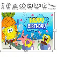SPONGEBOB 1pc SpongeBob Birthday Backdrop, Holiday Party Decorations, Scene Setup Props, Cartoon SpongeBob Birthday Banner, Party Decorations, Birthday Backdrop