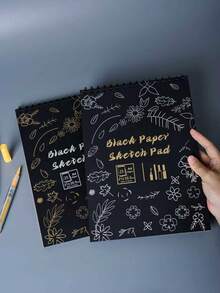 1PC Color-Changing Gold/Silver Blocking Black Card Paper Sketchbook, Changes Color In Sunlight, Spiral Coil Binding Tear-Off Loose-Leaf, Black Card Paper Painting Book, 25 Sheets(50 Pages) Each, Pure Black Paper 150gsm, Spiral Coil Binding Tear-Off Loose-Leaf, Suitable For Sketching Painting And Shorthand Notebooks, Suitable For Artists And Lovers Of Coloring, Drawing, Thick Hard Cardstock For Art, Crafts, School Supplies - Black - View 6