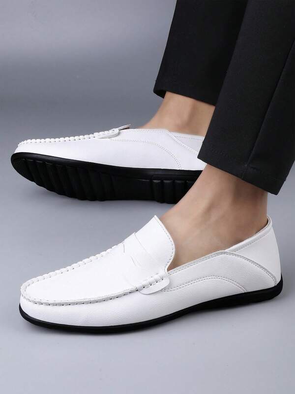 Mocassins casuais brancos masculinos, adequados para escritório, deslocamento, todas as estações