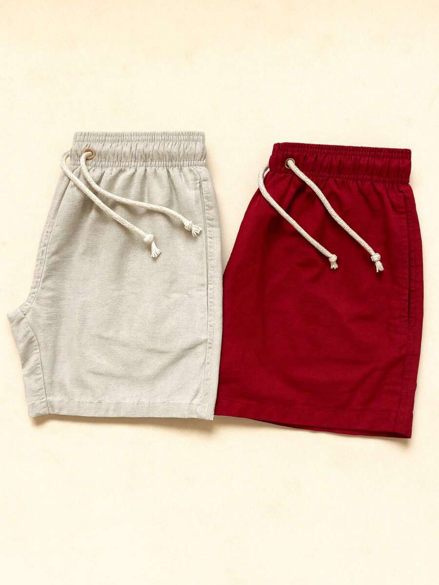 Kit 2 Shorts de Linho Premium Shorts Maurucinho Masculino de Linho Kit 2 Bermudas Verão Final de Ano - Vinho - Visão 1