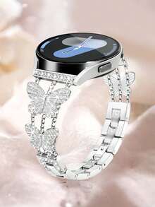 Dây đeo đồng hồ thông minh có thể điều chỉnh bằng kim loại màu bạc hình bướm tương thích với Samsung Galaxy Watch 4/5 40mm/44mm, Watch 3 41mm, Watch 6/7 44mm/45mm/46mm/40mm/42mm, Active 2, Phụ kiện đồng hồ dễ tháo rời 20mm/22mm dành cho nữ - Bạc - Xem 9