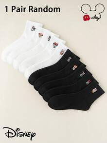 1/5/10双刺绣卡通图案中筒袜套装，米老鼠，米妮，雏菊，卡通人物袜子，，女士袜子，白色袜子，黑色袜子，女士袜子，宽松袜子，长筒袜，隐形袜，情侣袜，周穿袜， - 彩色 - 查看 12