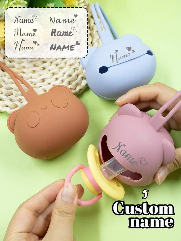 LICVIC Custom Pacifier Holder With Name, Personalized Pacifier Case, Customized Pacifier Holder Case, Customizable Baby Essentials, Christmas Gifts, Little Bear Pacifier Storage Box, Christmas Decorations, Bag Charms, Baby Shower Gifts, Travel Essentials, Room Decor, Cartoon, Cute, Boys, Girl, Family, Kids