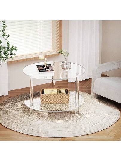 1pc Acrylic Transparent Detachable Coffee Table, Round Tafel Furniture Living Room, Multifunctional Bedside Cabinet Side Small Spaces, Bedroom, Study