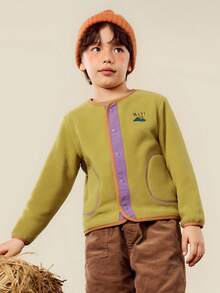 mini bala Kids Teddy Bear Baseball Jacket Fall Winter College Style Soft Comfortable Top - Yellow Green - View 2