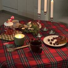 1pc Vintage Red Plaid Christmas Tablecloth, Festive Atmosphere Photography Backdrop