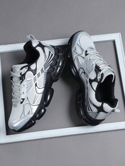 男士运动鞋，时尚男士运动鞋，系带鞋，个性化银色街头休闲鞋