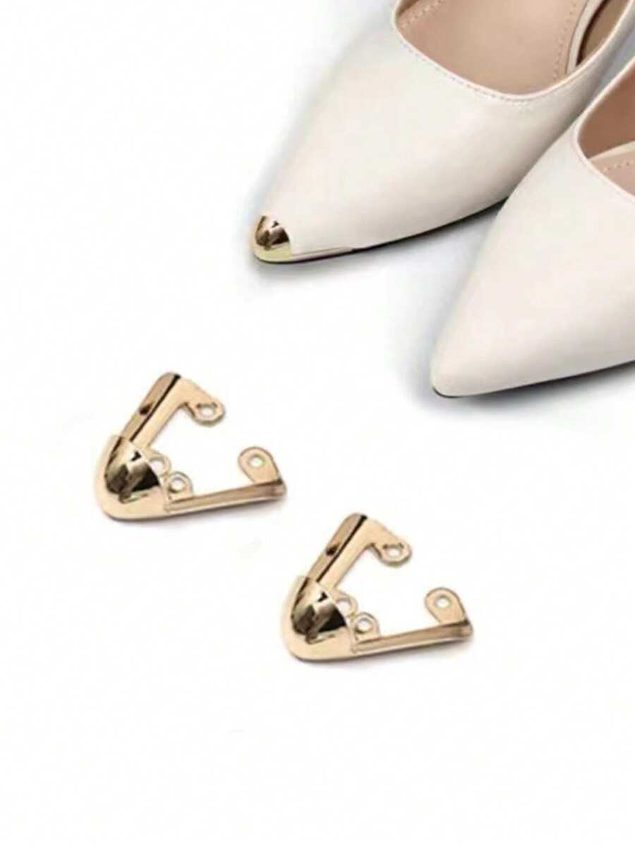 2pcs Gold Round Toe Cap Protector, Metal Toe Guard Decoration For Pointed Toe Shoes & High Heels, Protective & Decorative Accessory