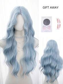 alicegarden Forehead Lace Curly Wig, Light Blue Long Curly Wig, 30 Feet Long, Mid Cut Style, Natural And Realistic Wig For Daily Use - Baby Blue - View 8